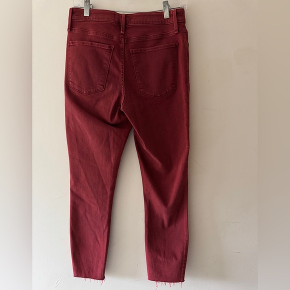 Abercrombie & Fitch Simone High Rise Ankle Jeans Raw Hem Skinny Burgundy Red - Picture 3 of 6